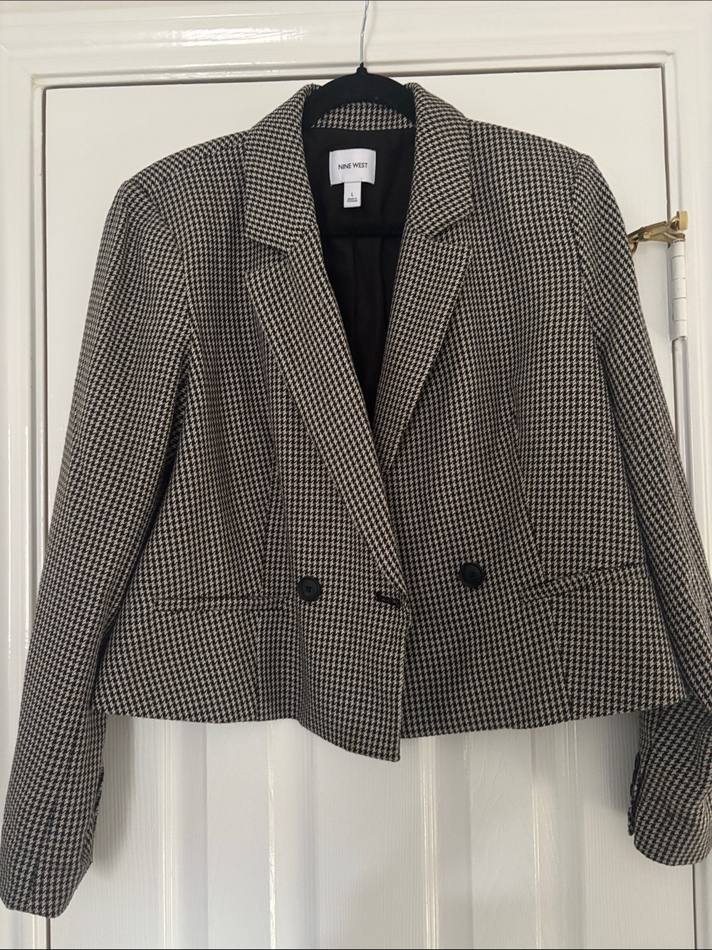 Nine West Black and White Houndstooth Double-Button Blazer